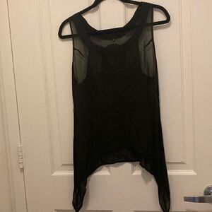 Free In St Barth Black Silk Beaded Sheer Tank Top/Coverup. Size Medium.